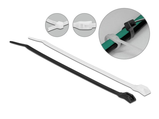 Delock | Kabelbinder 280x4.6 100 Stk. | Mit flachem Kopf, Schwarz/Transparent