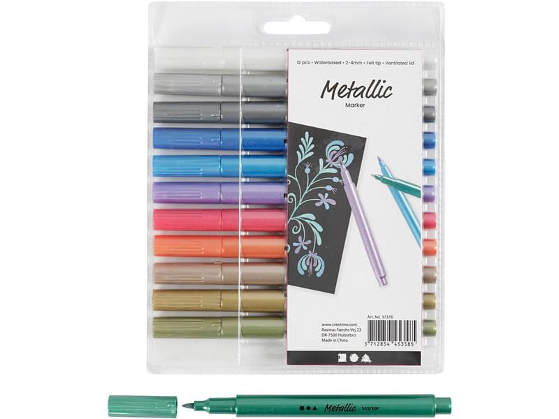 Creativ Company | Fasermaler Metallic | 12 Stück, Strickstärke 2-4 mm, deckend