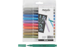 Creativ Company | Fasermaler Metallic | 12 Stück, Strickstärke 2-4 mm, deckend