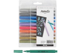 Creativ Company | Fasermaler Metallic | 12 Stück, Strickstärke 2-4 mm, deckend