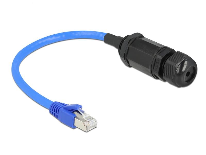 Delock | Patchkabel: S/FTP, Cat.6, 25cm, blau | IP68, wasserdicht, Verlängerung