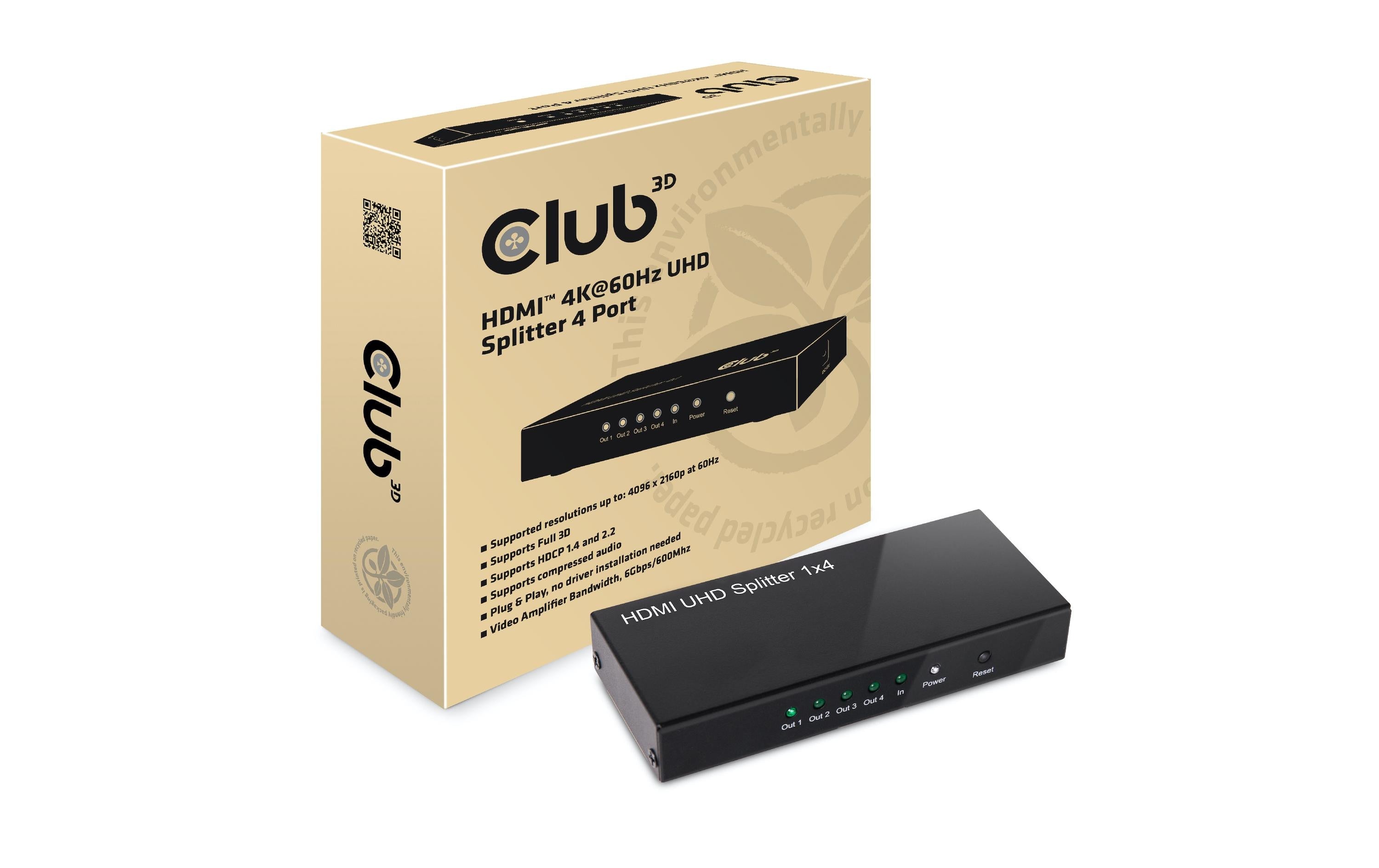 Club 3D, HDMI 2.0 UHD Splitter 4 Port