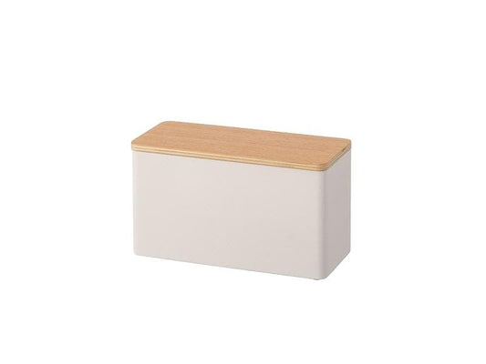 Yamazaki | Aufbewahrungsbox Rin weiss | 23x10.5x14cm, Metall/Holz