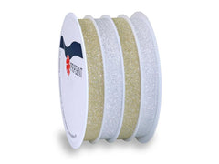 Pattberg | Geschenkband Poly Glitter | Grösse: 1 cm x 16 m, Farbe silber/gold