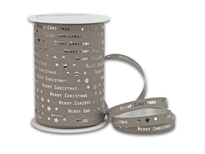 Pattberg | Geschenkband Merry Christmas | Grösse: 1 cm x 100 m, Farbe grau