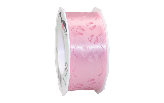 Pattberg | Geschenkband Baby Feet | Grösse: 4 cm x 20 m, Farbe rosa