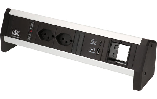 Bachmann | Steckdosenleiste DESK 1, 2xT13 | 1xUSB A/C, 1xCustom-Abdeckung leer, 90°