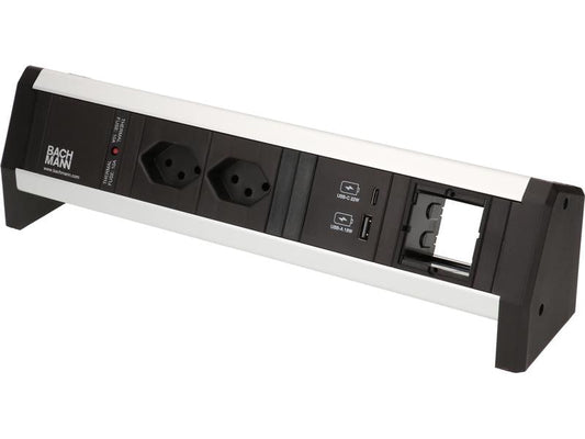 Bachmann | Steckdosenleiste DESK 1, 2xT13 | 1xUSB A/C, 1xCustom-Abdeckung leer, 90°