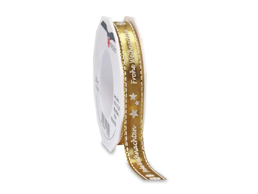 Pattberg | Geschenkband Frohe Weihnachten | Grösse: 1.5 cm x 20 m, Farbe Gold