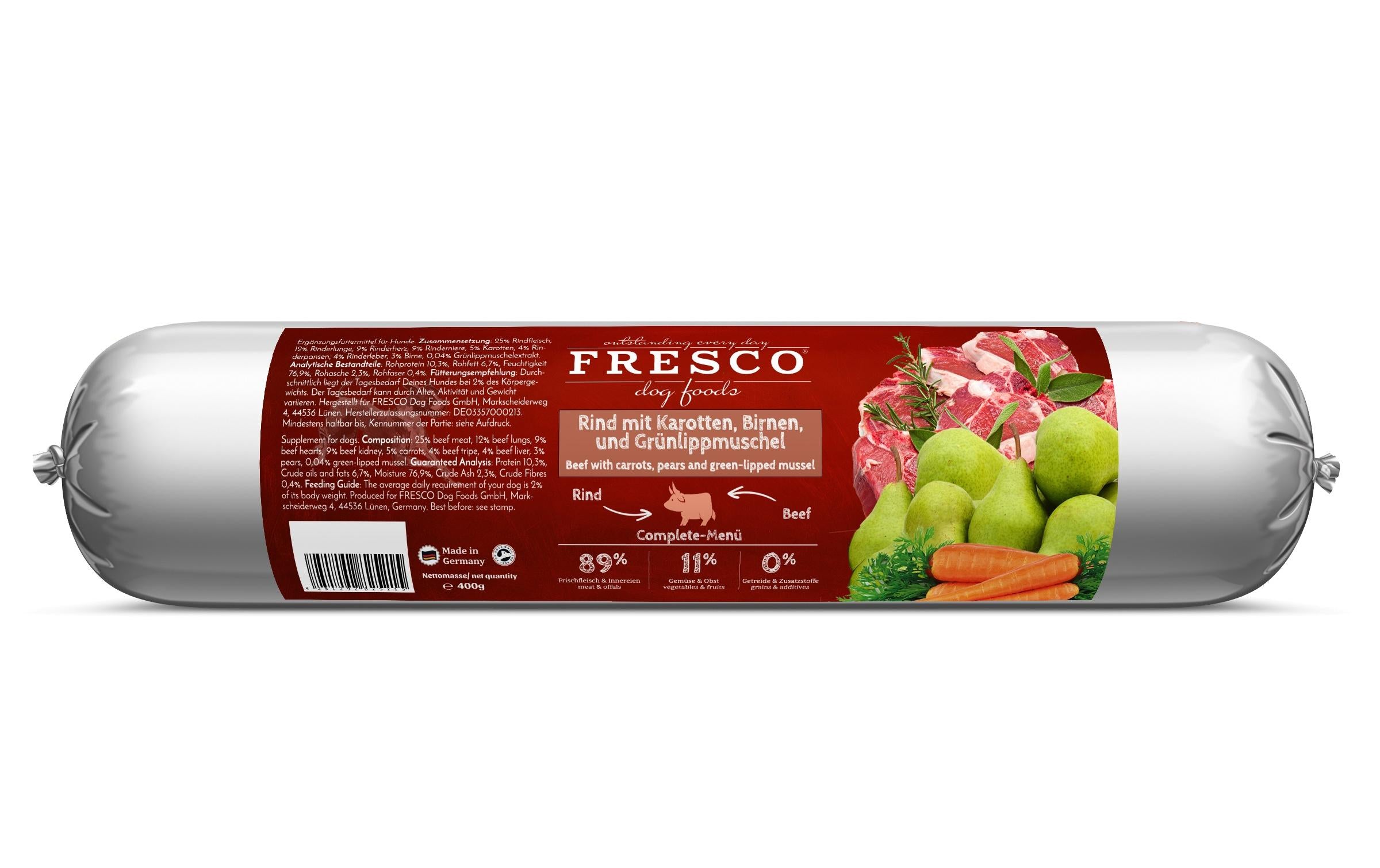 FRESCO, Nassfutter BARF Rind mit Karotten,
