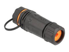 Delock | Cat.6A mit Gehäuse&Verschlusskappe | RJ45 zu RJ45 Buchse, wasserfest, orange