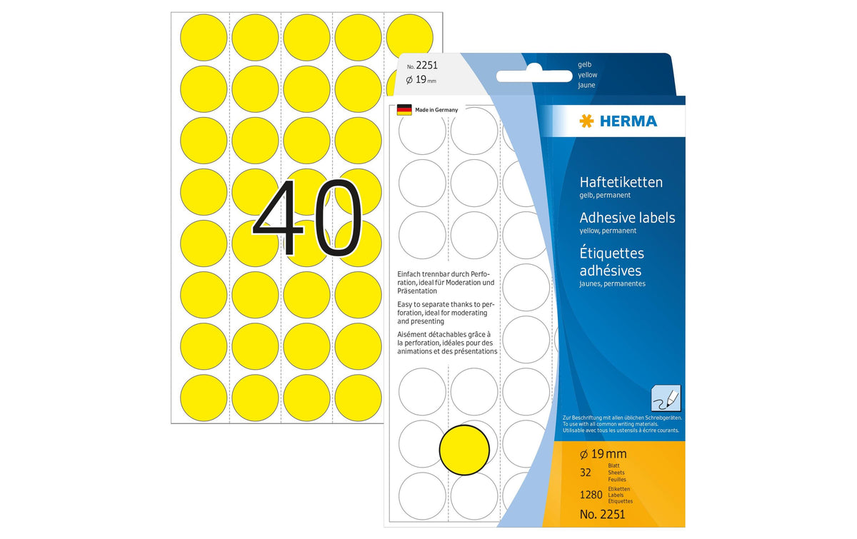 HERMA, Vielzweck-Etiketten 2251 Gelb Ø 19 m