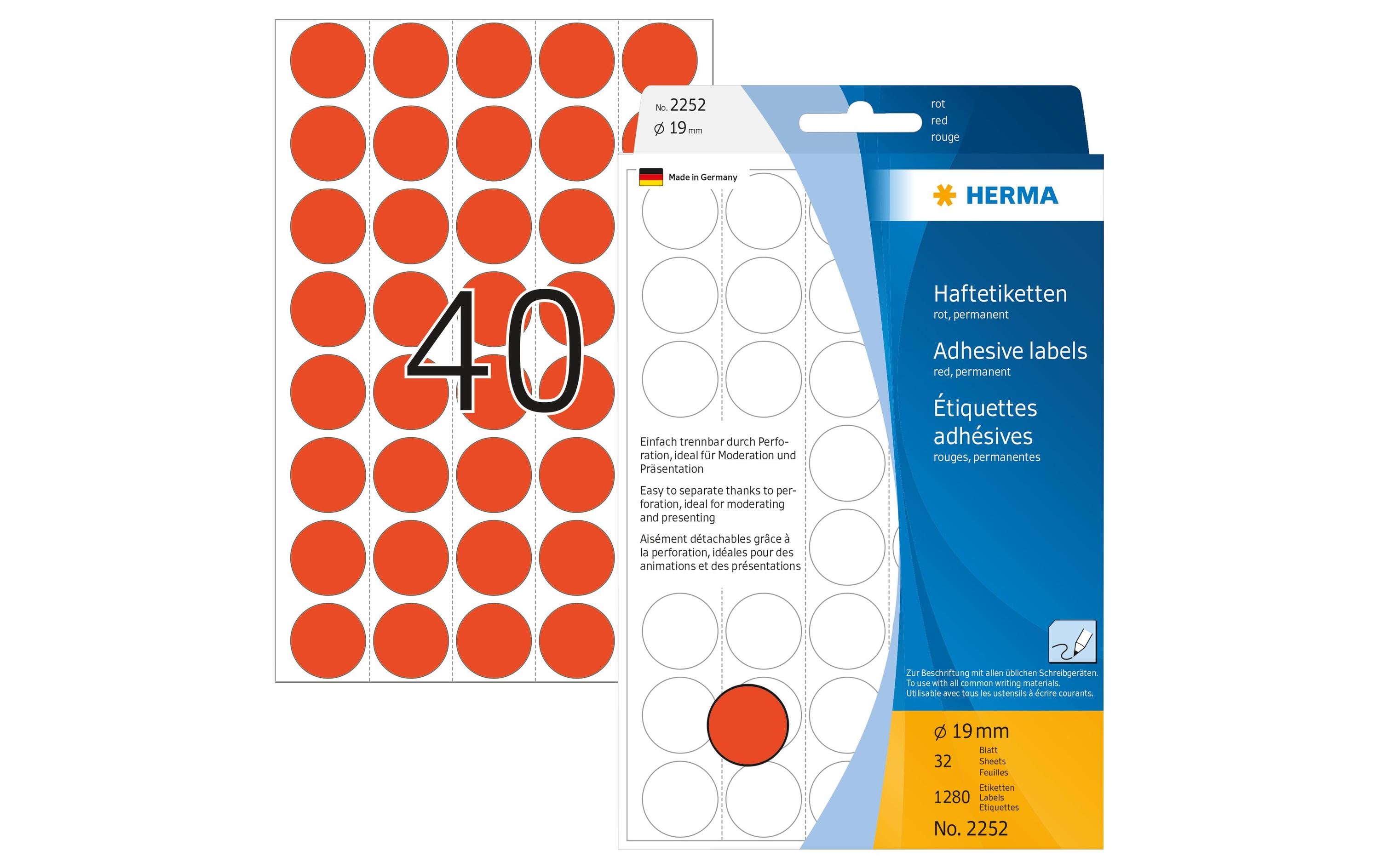 HERMA, Vielzweck-Etiketten 2252 Rot Ø 19 mm