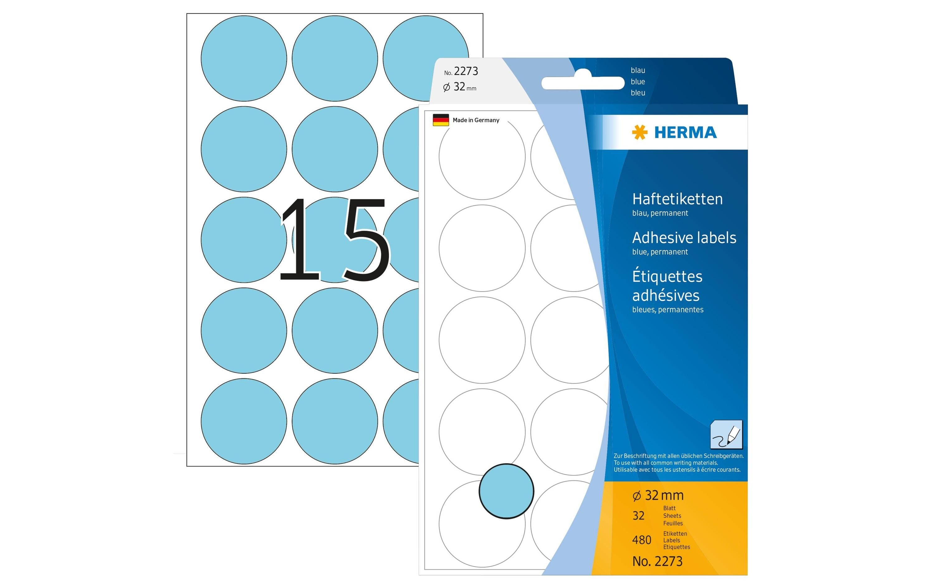 HERMA, Vielzweck-Etiketten 2273 Blau Ø 32 m