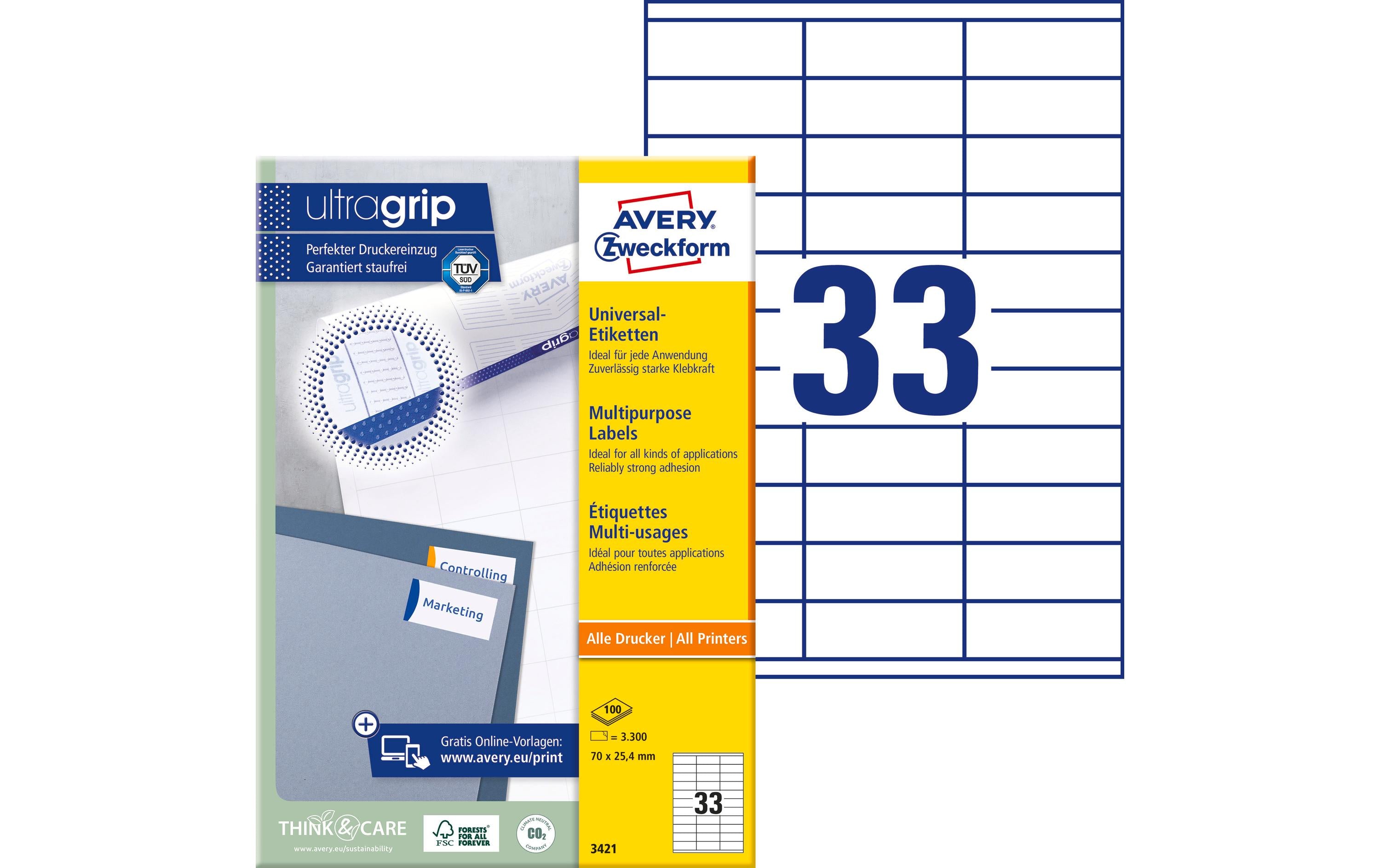 Avery Zweckform Etiketten A4, 70 x 25.4 mm