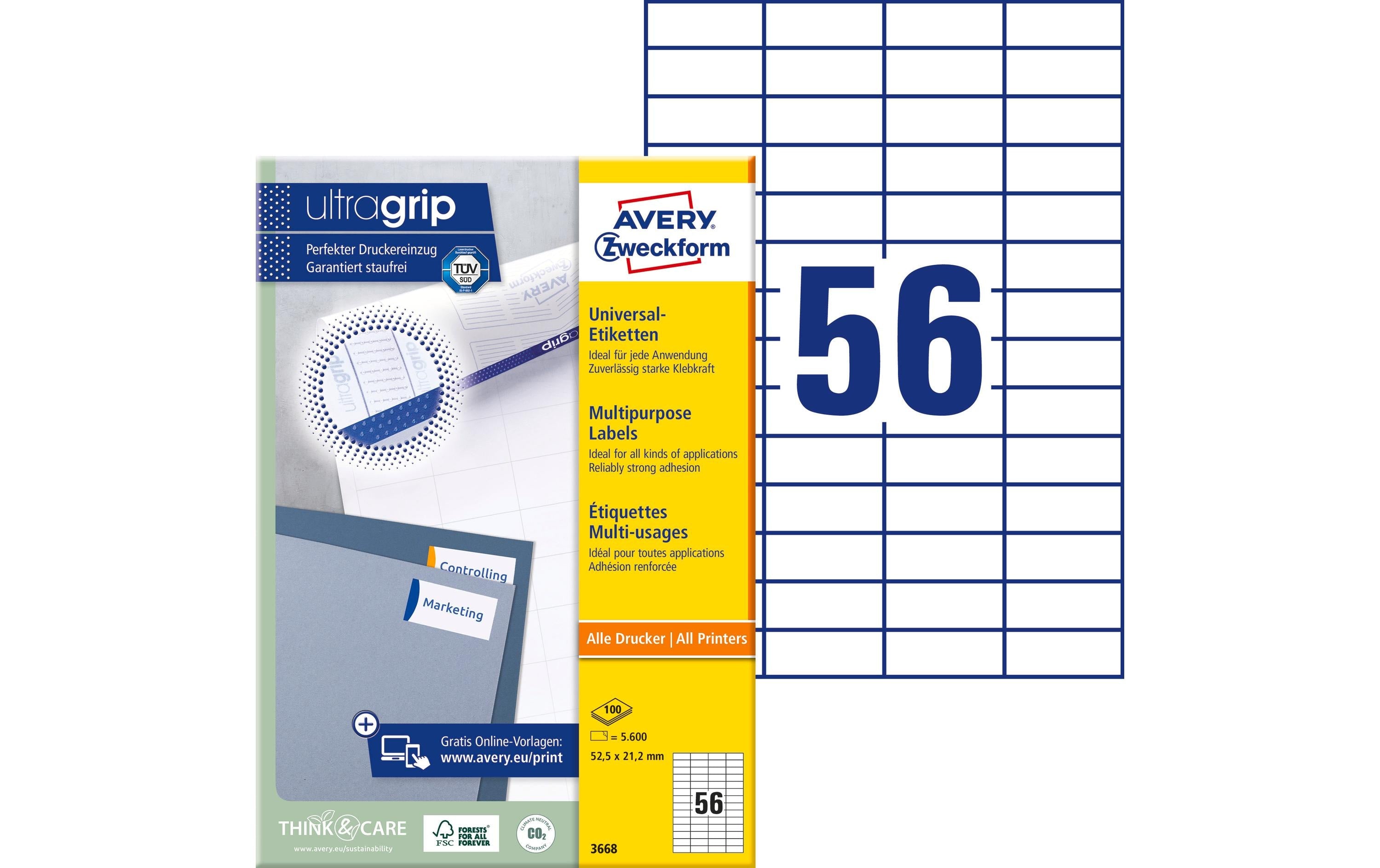 Avery Zweckform Etiketten A4, 52.5x21.2mm