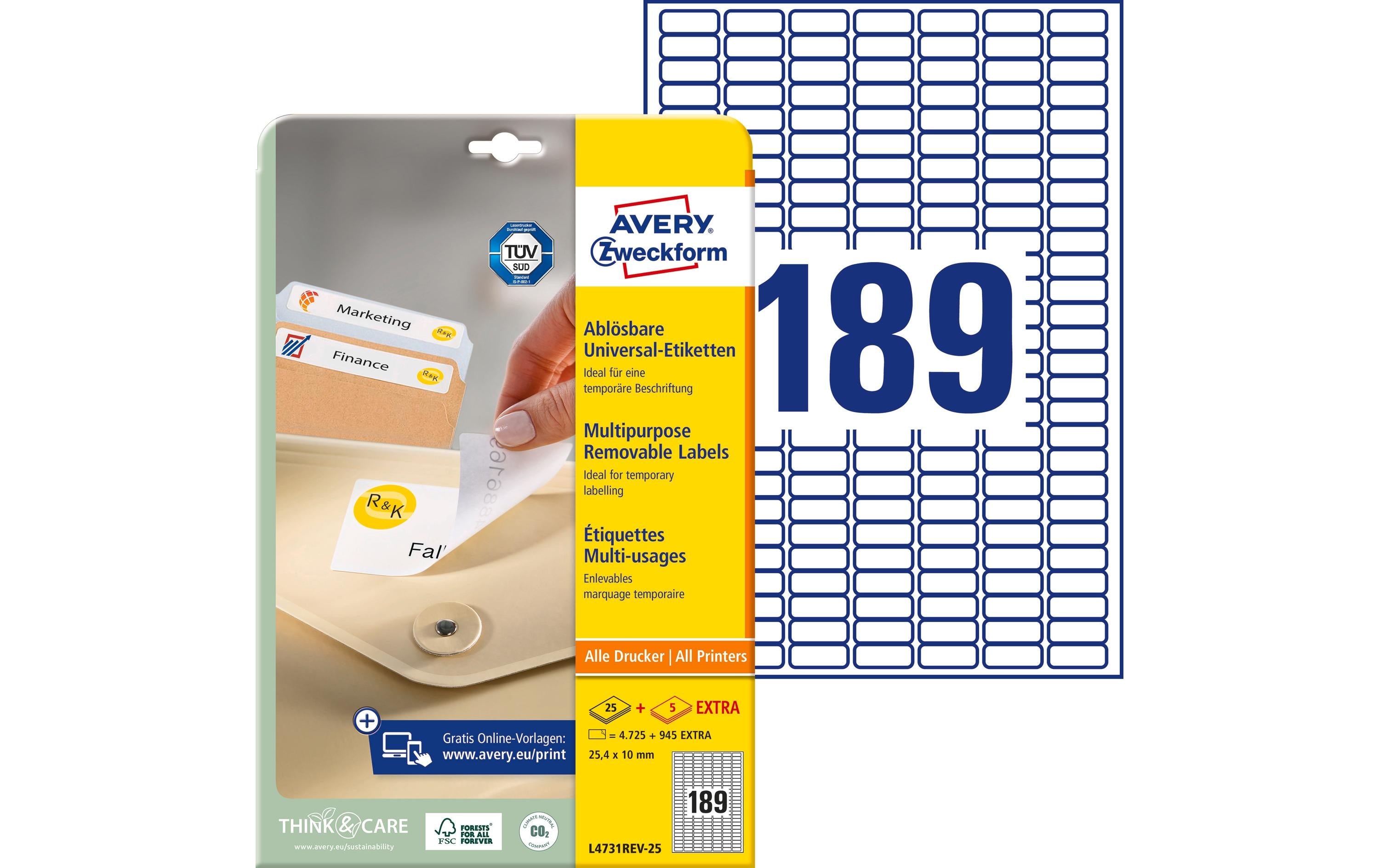 Avery Zweckform Etiketten stick+Lift, weiss