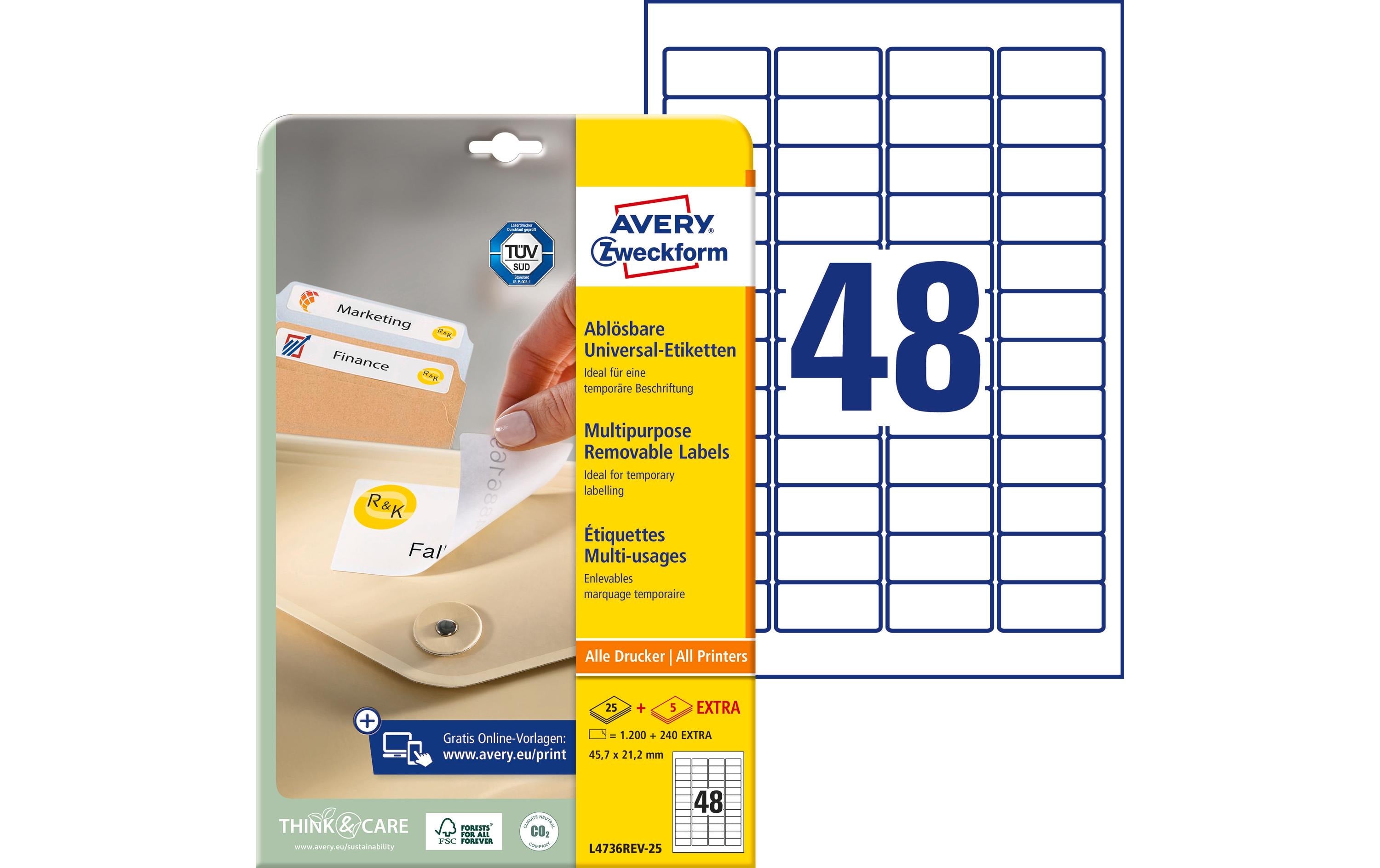 Avery Zweckform Etiketten stick+Lift, weiss