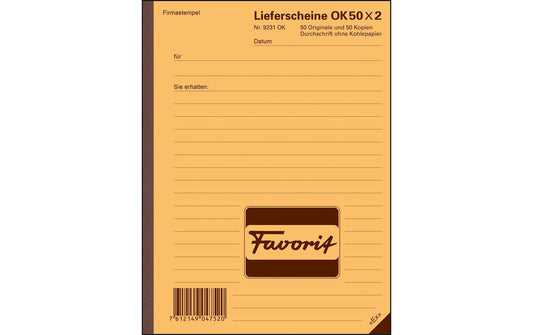 Favorit | Formularbuch Lieferscheine A5 9231 | 50x2 Blatt