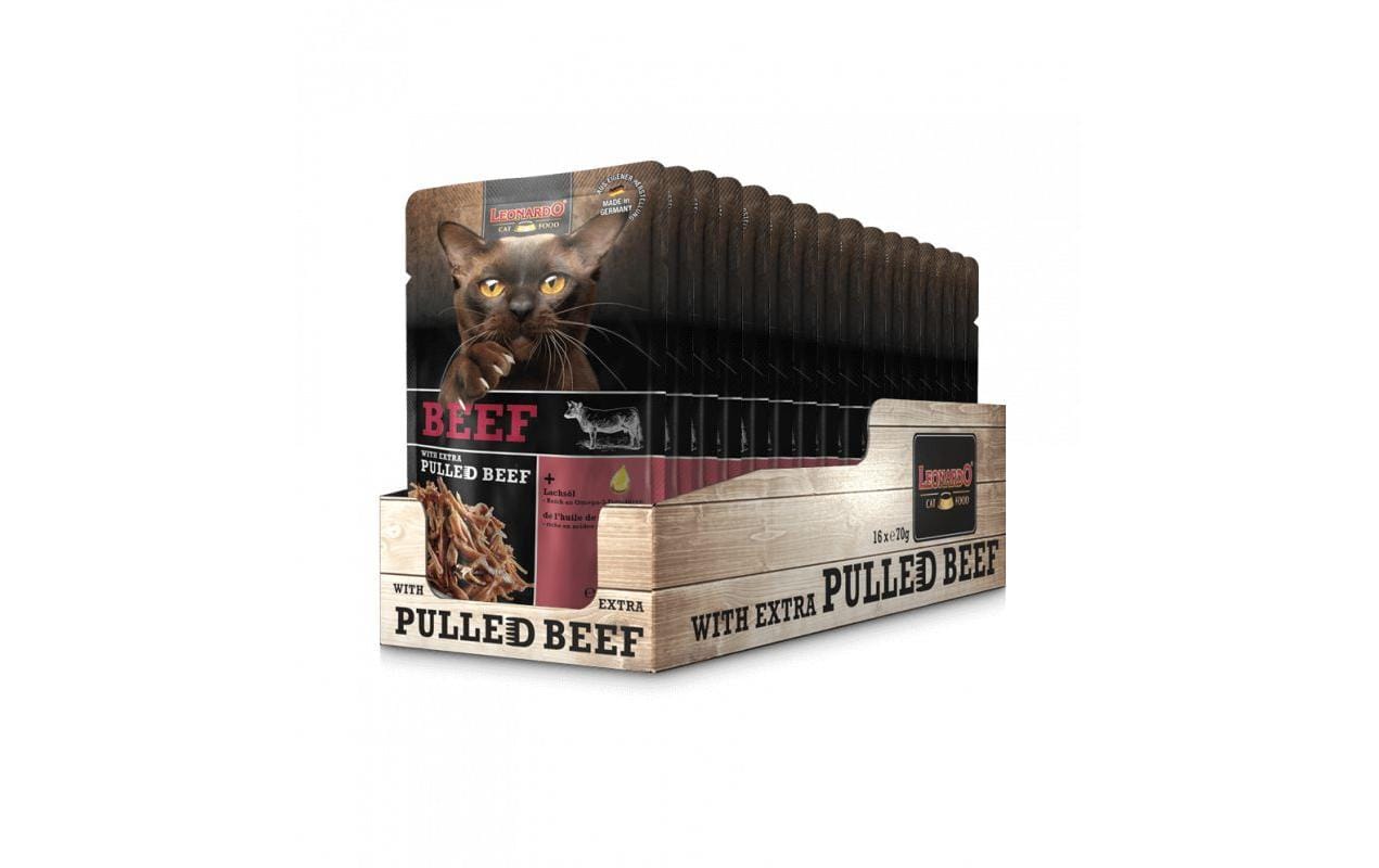 Leonardo Cat Food, Nassfutter Rind & Pulled