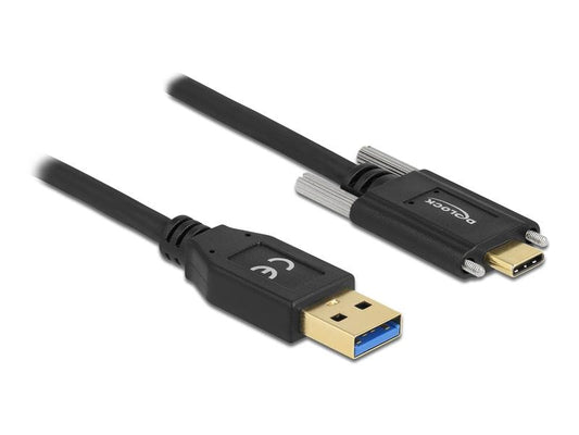 Delock | USB3.2 Gen1 Kabel Typ-A zu C, 2m | Stecker/Stecker, schwarz, Schraube seitlich