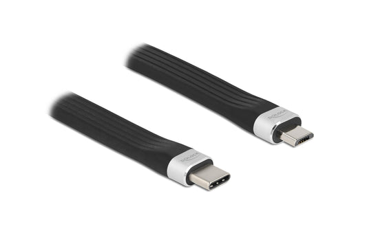 Delock | USB2.0 FPC Flachbandkabel, 13.5cm | USB C zu USB Micro-B, 480 Mbps, PD 3 A