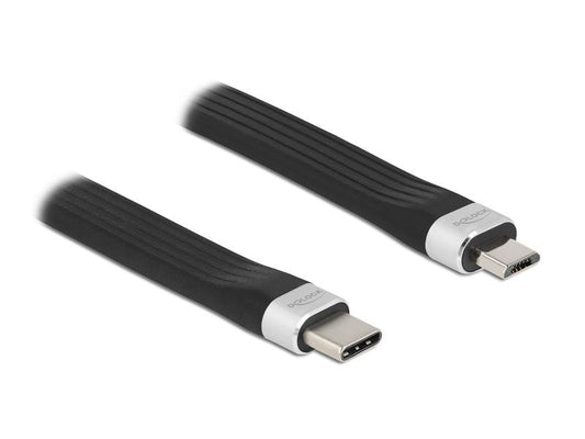Delock | USB2.0 FPC Flachbandkabel, 13.5cm | USB C zu USB Micro-B, 480 Mbps, PD 3 A