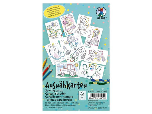 URSUS | Ausnähkarten weiss | 50 Stück, 10 Motive, 11 x 17 cm