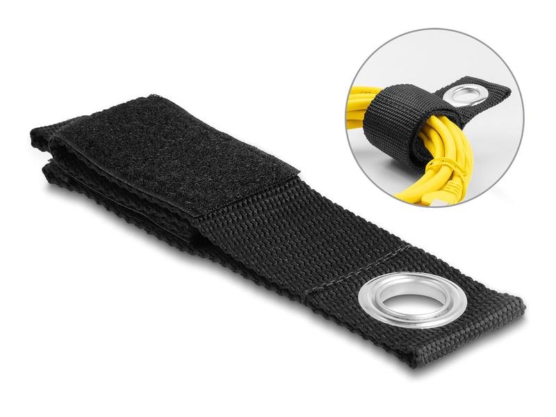 Delock | Strapazierfähiger Klettgurt, 5 Stück | mit Befestigungsöse, L 260 x B 38mm,schwarz