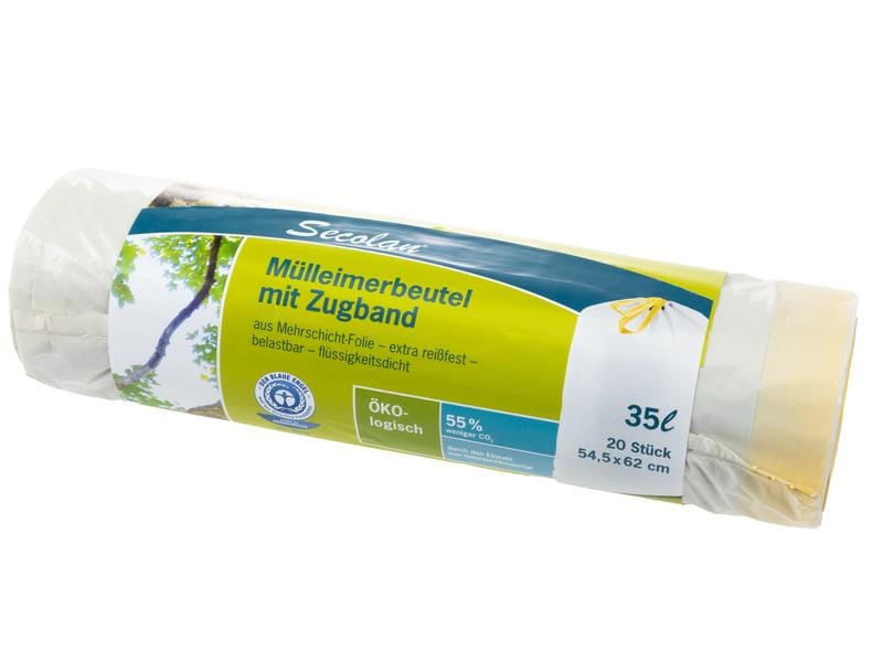 Haushaltsware | Secolan Mülleimerbeutel 35 Liter | 20 Stück pRolle, mit Zugband, 545 x 620 mm