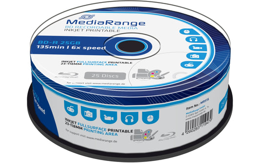 Mediarang BD-R 6x Single Layer 25GB 25er P.