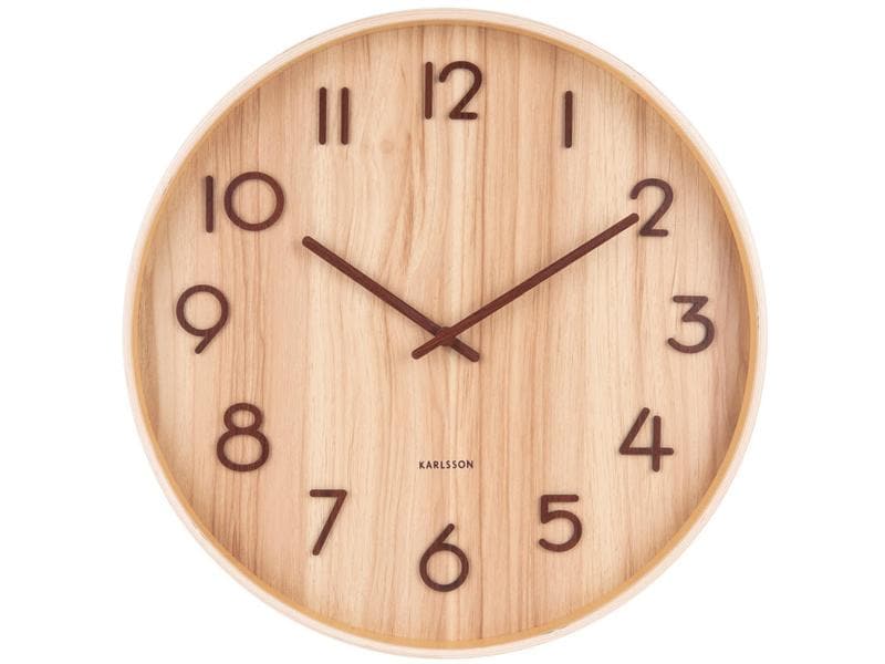 KARLSSON | Wanduhr Pure, Hellbraun | Lindenholz,40x4.5cm(DxT),exkl.1xAA Batterie