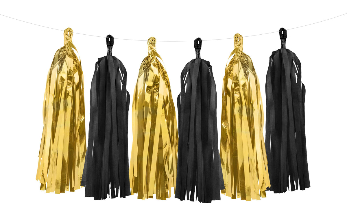 Partydeco Girlande Quasten schwarz/gold
