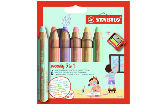 STABILO, Farbstifte Woody 3in1 Pastell 6er