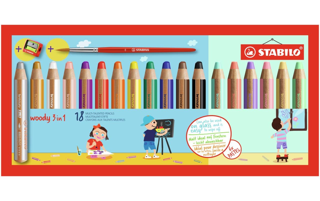 STABILO, Farbstifte Woody 3in1 Pastell 18er