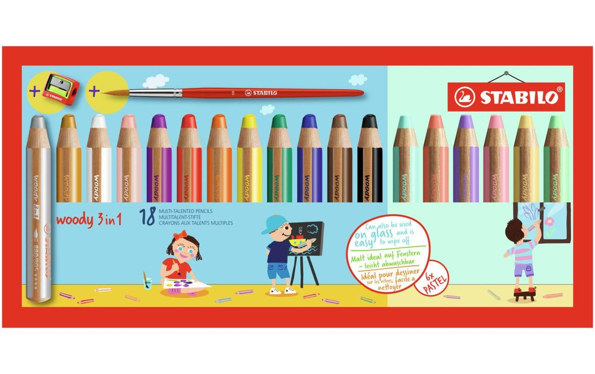 STABILO, Farbstifte Woody 3in1 Pastell 18er