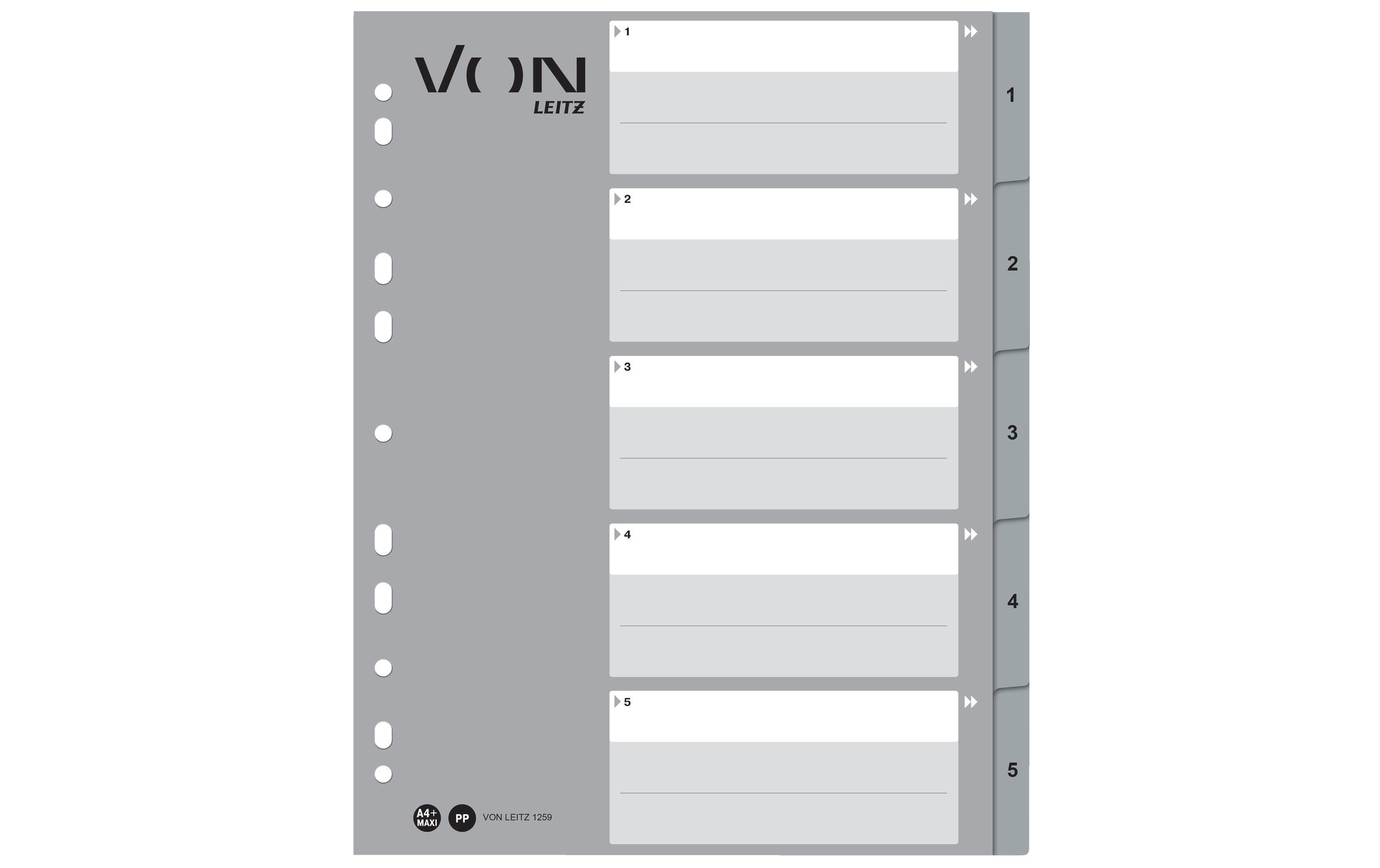 VON Register Zahlen 1-5, A4 Überbreite, PP