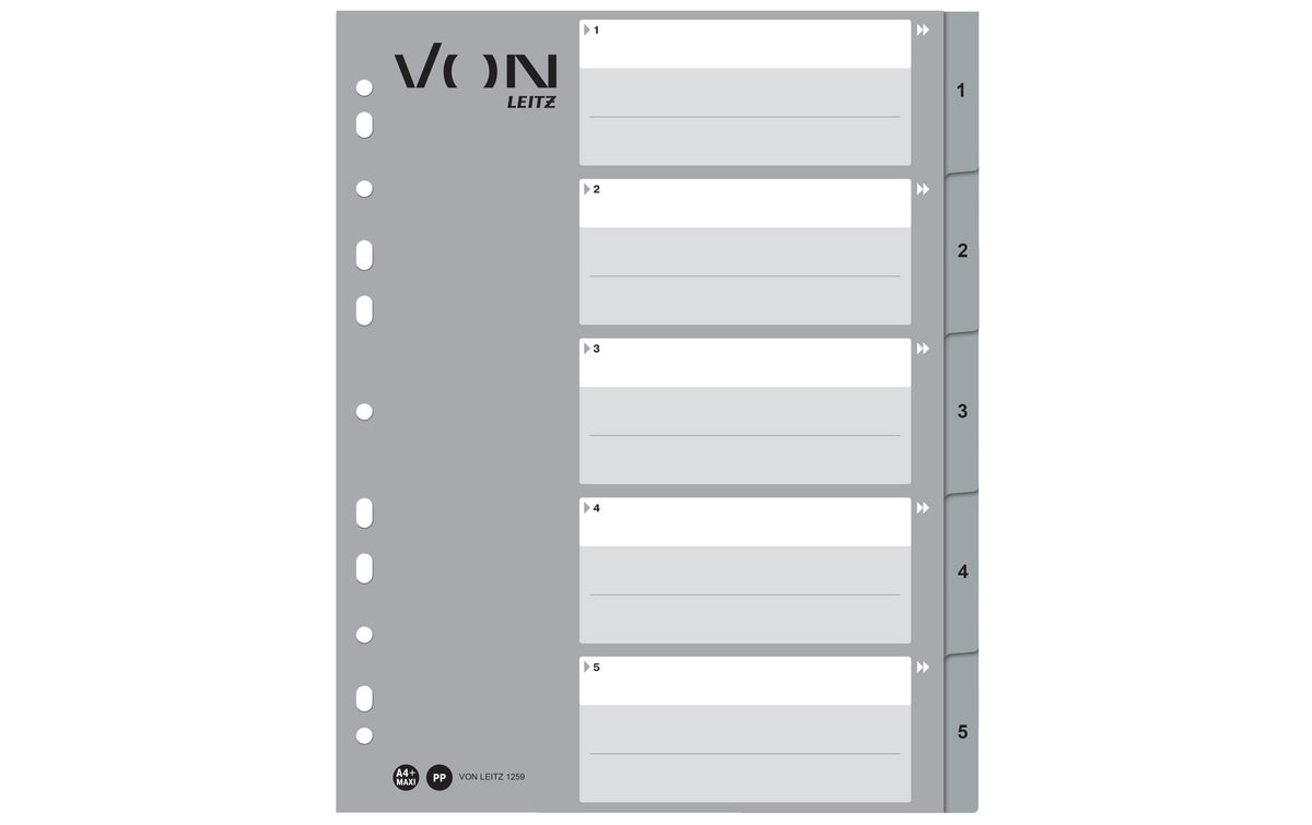 VON Register Zahlen 1-5, A4 Überbreite, PP