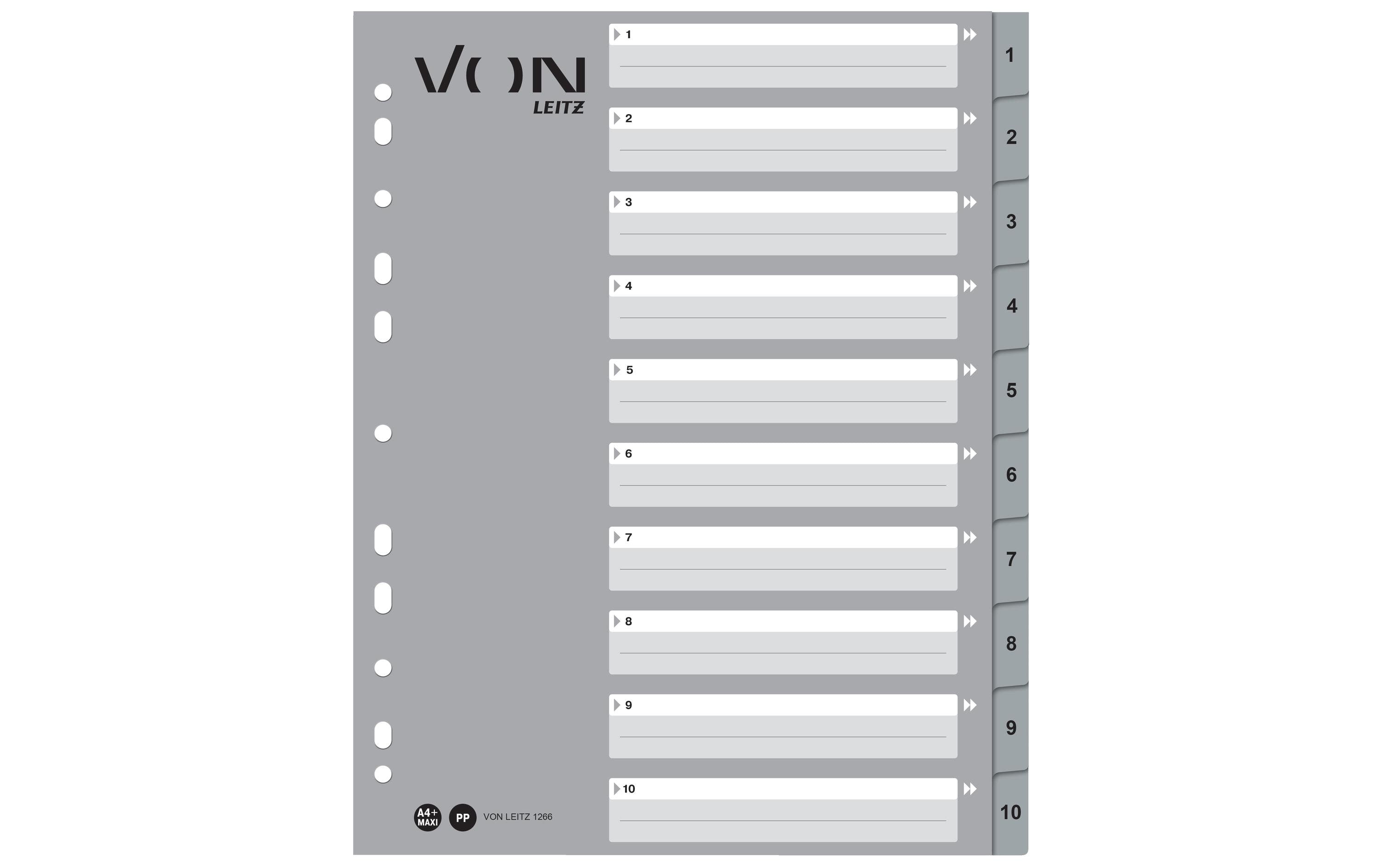 VON Register Zahlen 1-10, A4 Überbreite, PP