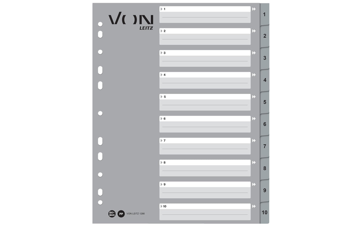 VON Register Zahlen 1-10, A4 Überbreite, PP