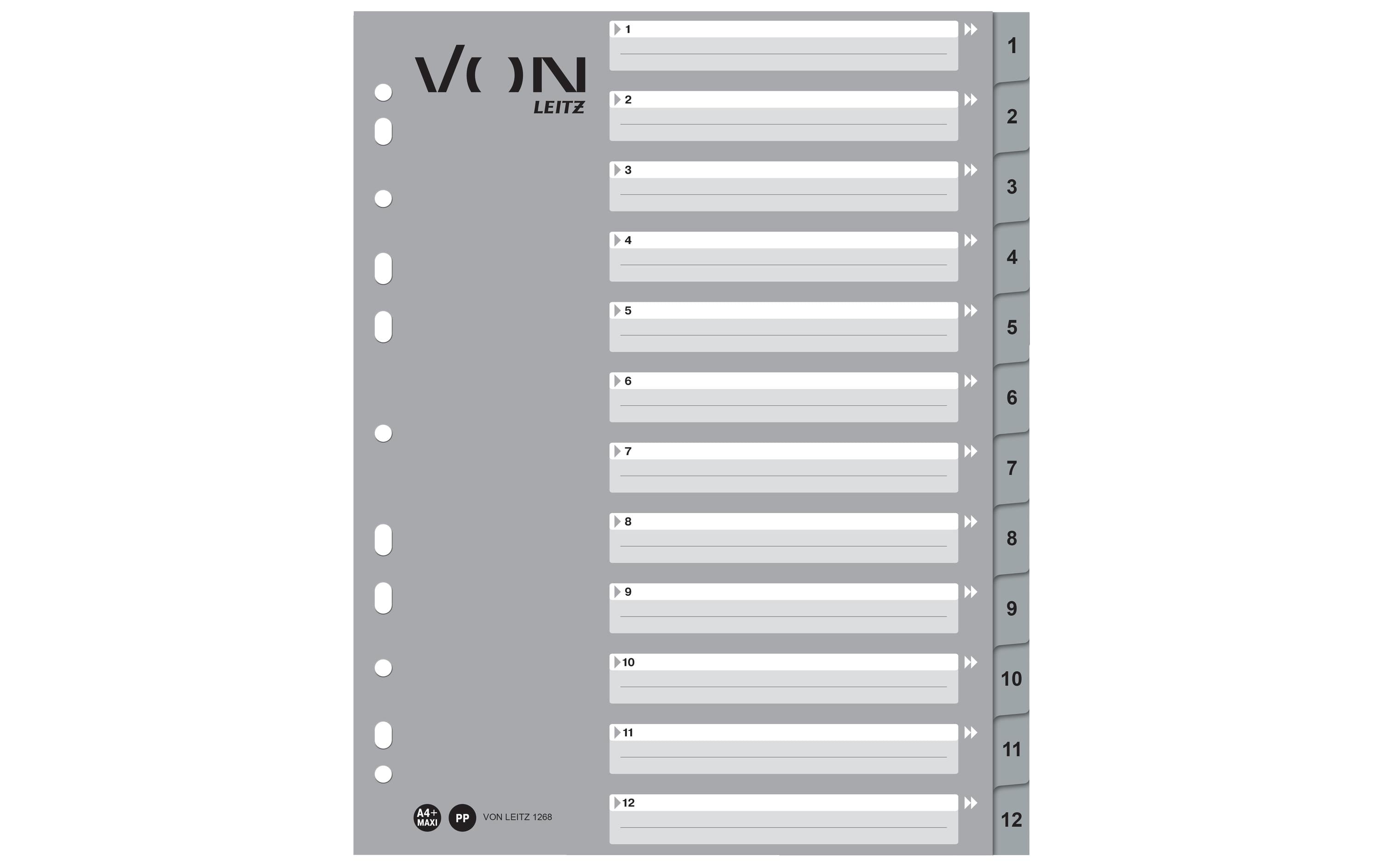 VON Register Zahlen 1-12,A4 Überbreite, PP