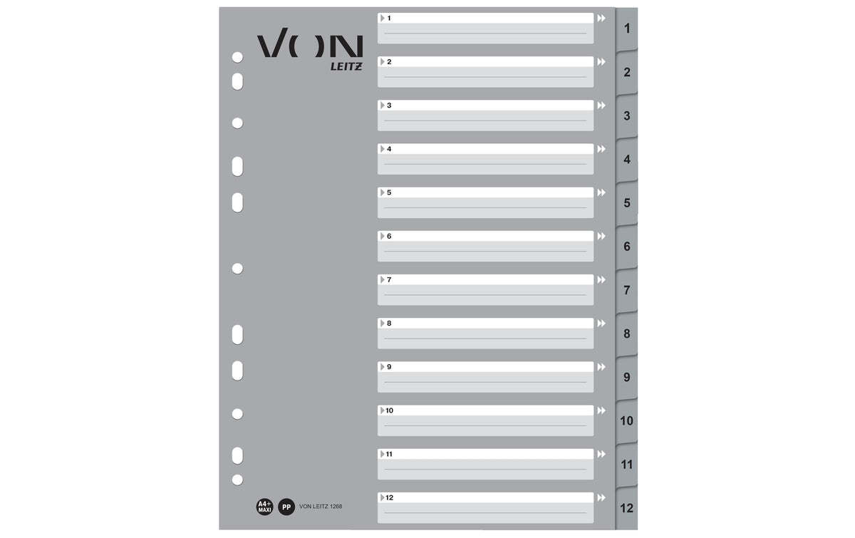 VON Register Zahlen 1-12,A4 Überbreite, PP