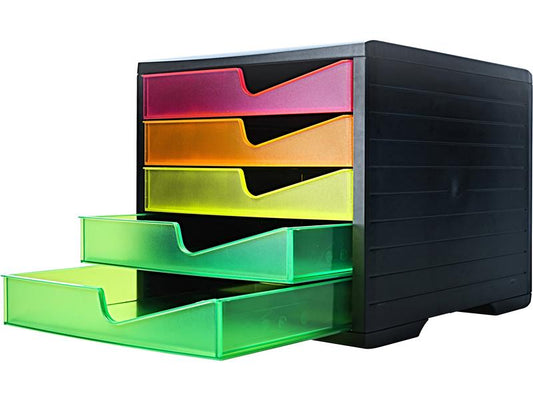 Styro | Schubladenbox styroswingbox NEONline | 5 Schubl multicolor neon, Gehäuse schwarz