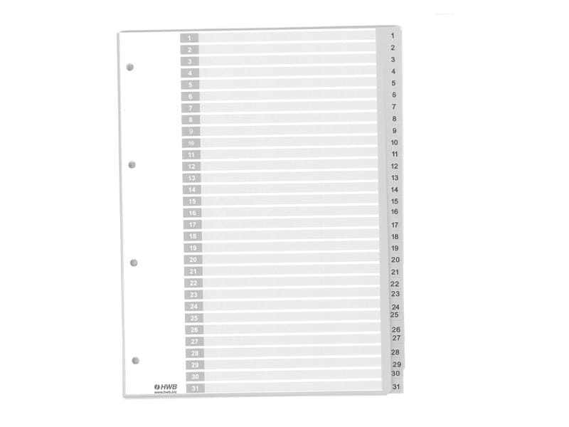 HWB | Zahlen-Register, 25 Stk. | 1 - 31