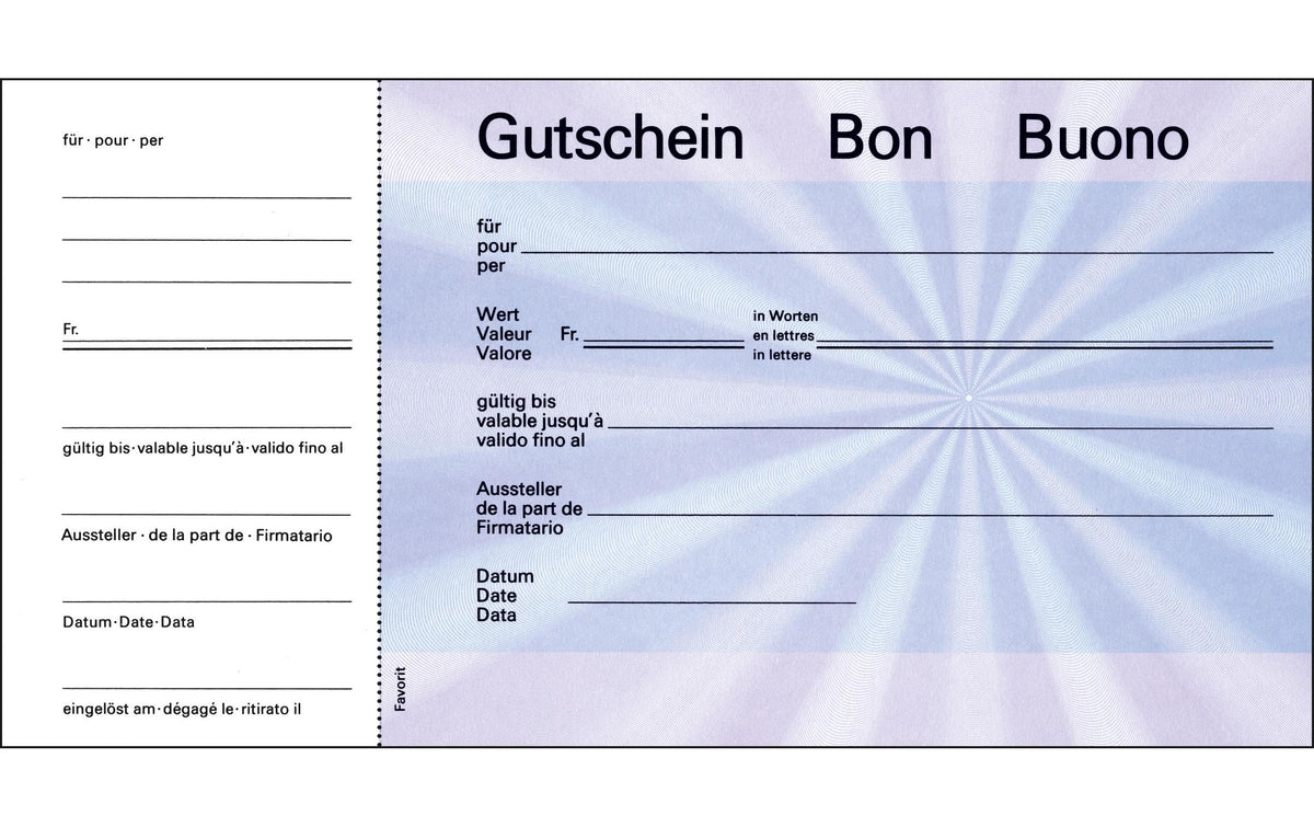 Favorit Gutschein blau, mit Talon