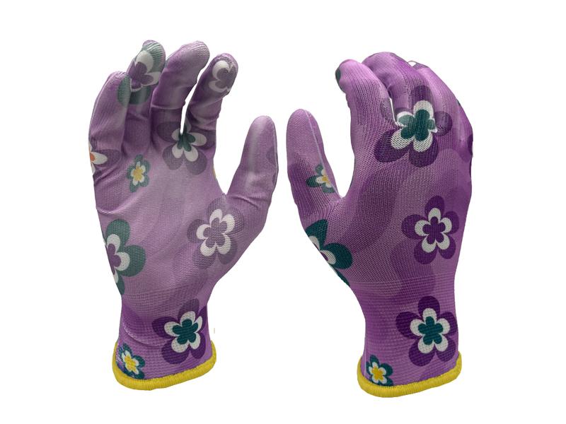 FTM | Gartenhandschuhe | Grösse 8/M, lila, Blumenmuster, 12er Set