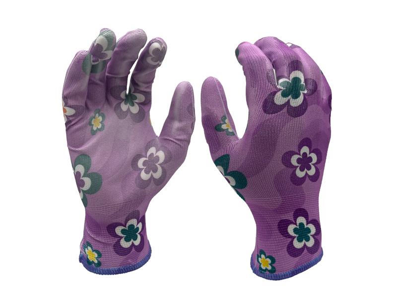 FTM | Gartenhandschuhe | Grösse 9/L, lila, Blumenmuster, 12er Set