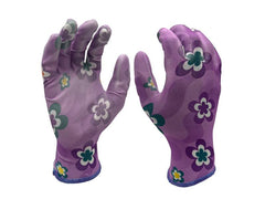 FTM | Gartenhandschuhe | Grösse 9/L, lila, Blumenmuster, 12er Set