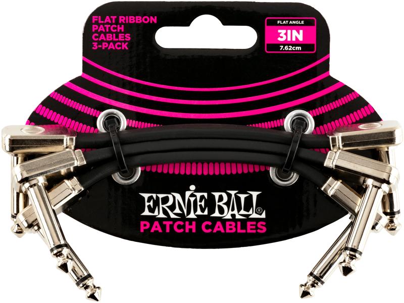 Ernie Ball | 6220 Patchkabel | flach, gew./gew., schwarz, 7.5 cm, 3er