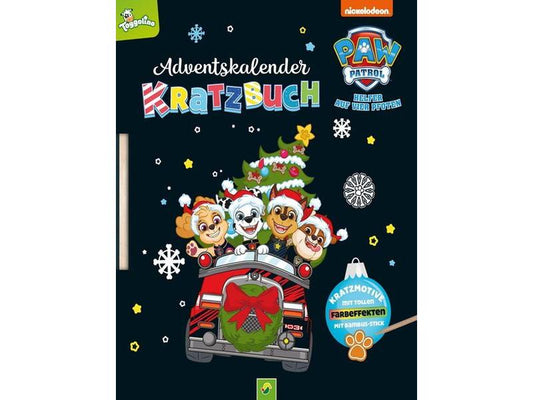 Literatur diverse | Schwager Adventskalender PawPatrol Kratzbu | Buch mit Kratzmotiven, Bambus-Stick